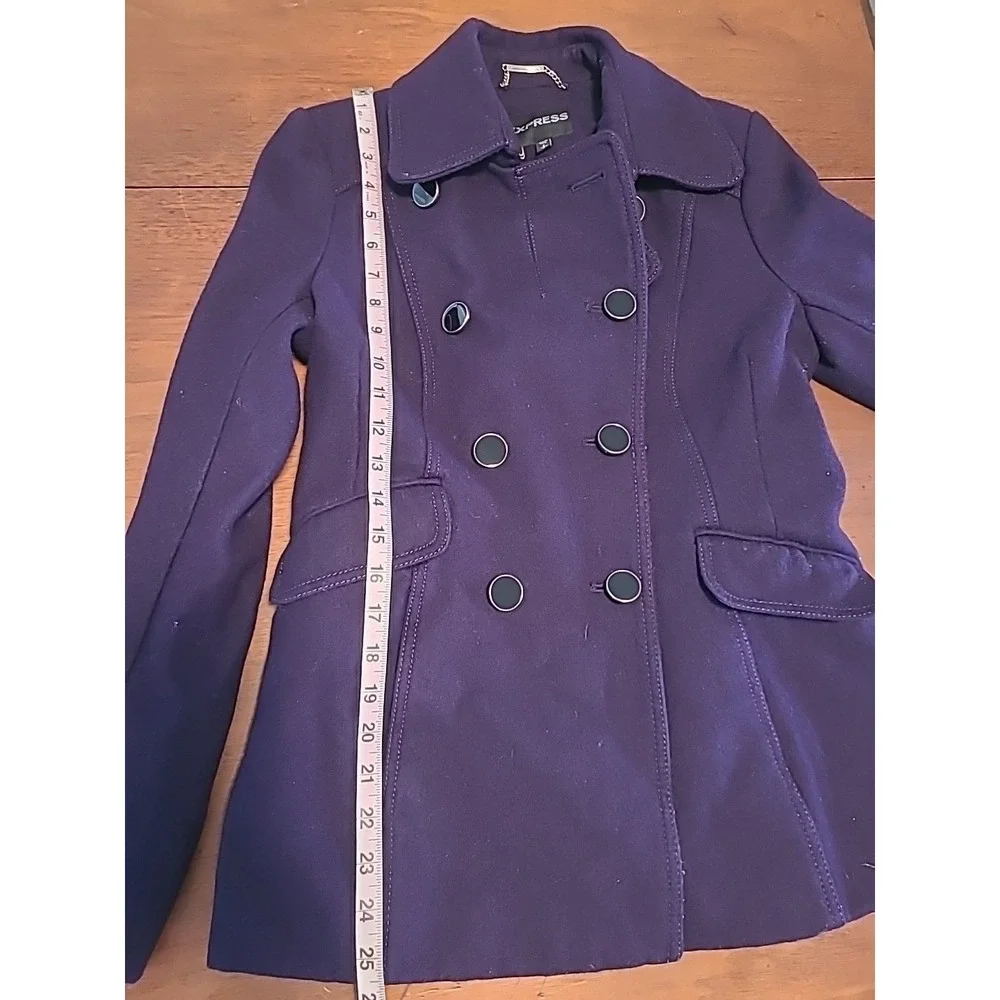 Express Womens Peacoat‎ Plum Purple Small Double Black Buttons Pockets Coat